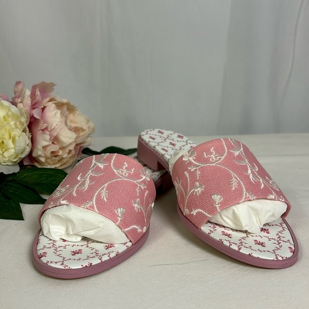 Hill House Summer Slide Pink Embroidery Sandal | Size 11.5 / 41.5 | New in Box